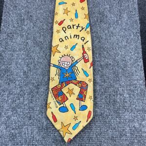 VTG Bang On The Door "Party Animal" Tie 3.5"X58.5" Yellow Geometric Allover Fun
